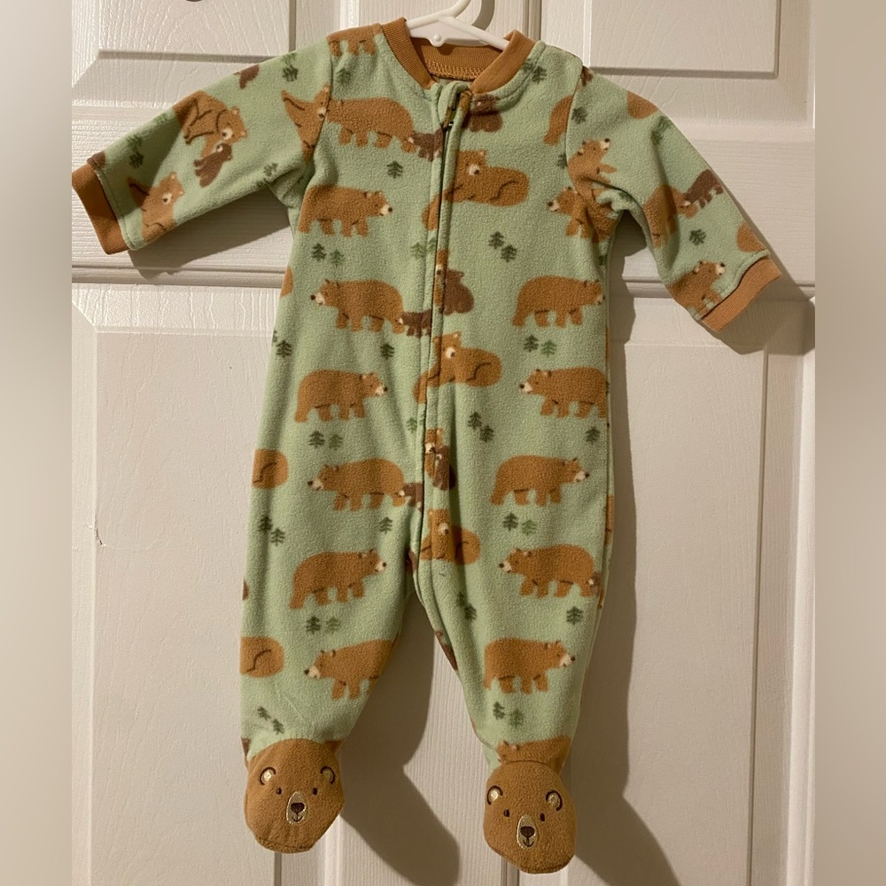 Little Me Green and Brown Bear Print Footie